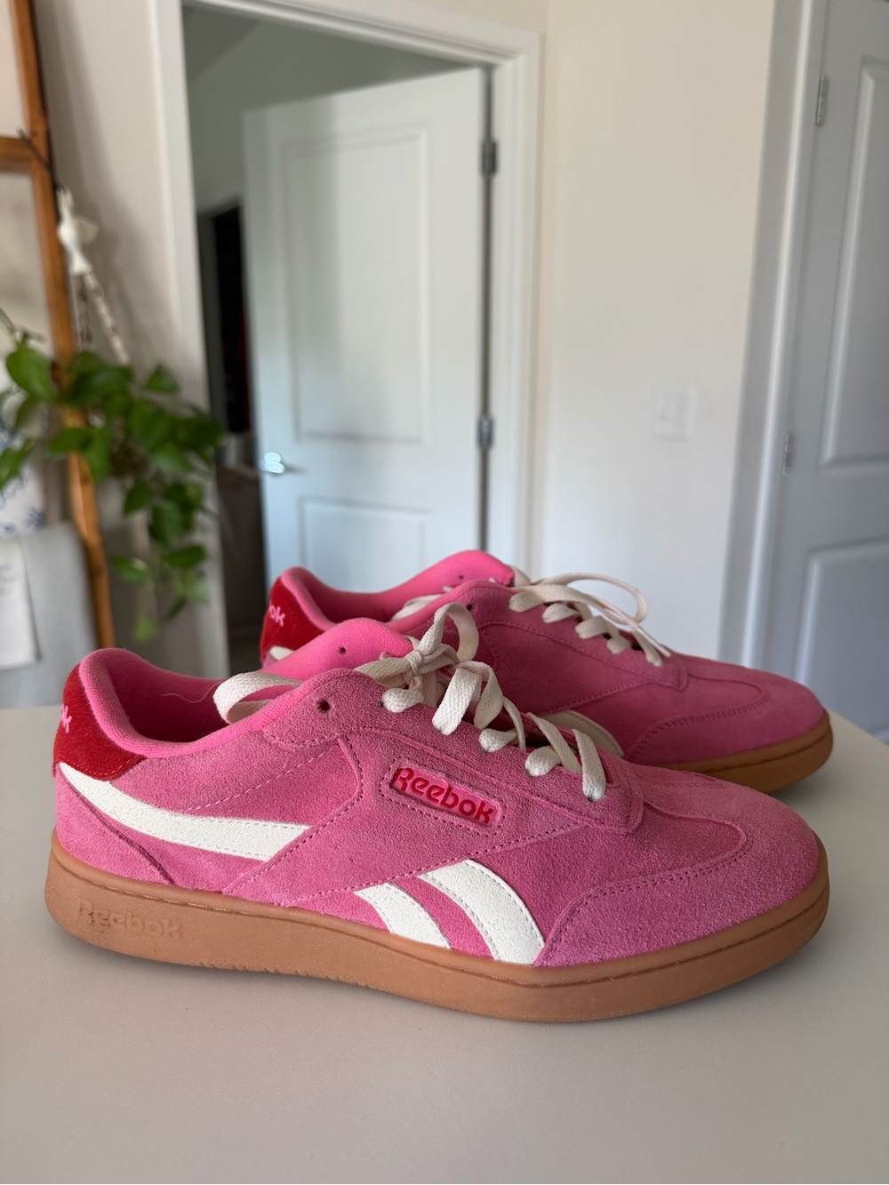 Reebok Club C Grounds UK, Pink/Red/Cream, Women's 8.5